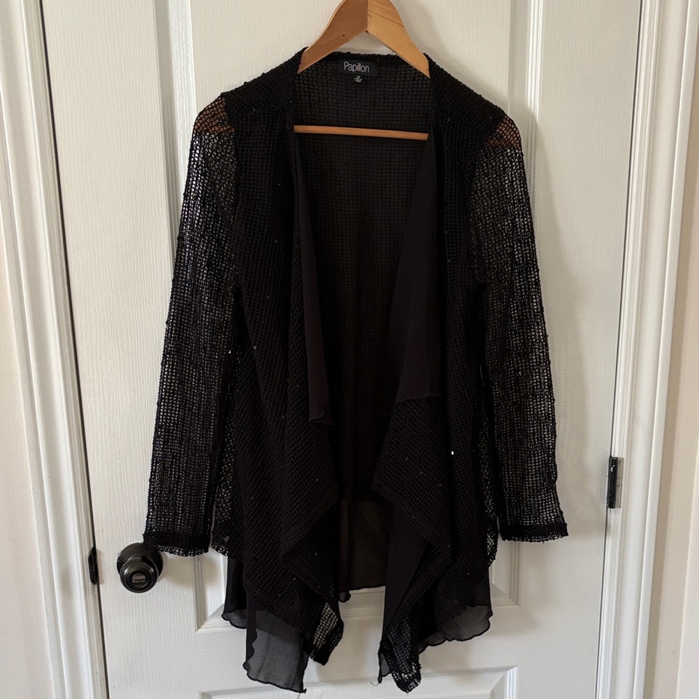 Elegant Black crochet style with sequins Cardigan